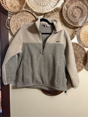 Woolrich Two-Tone Sherpa Zip-Up Pullover - Beige & Olive